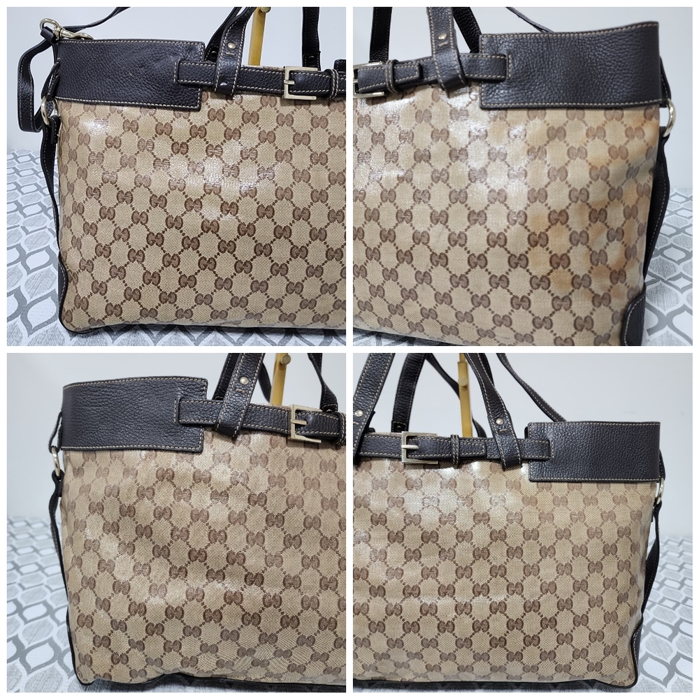 Gucci GG Canvas/Leather Belt Tote Bag Brown/Beige - Picture 9 of 15